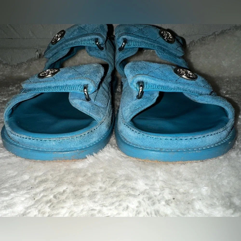 Chanel C2021 Blue Suede Dad Sandals Size 36